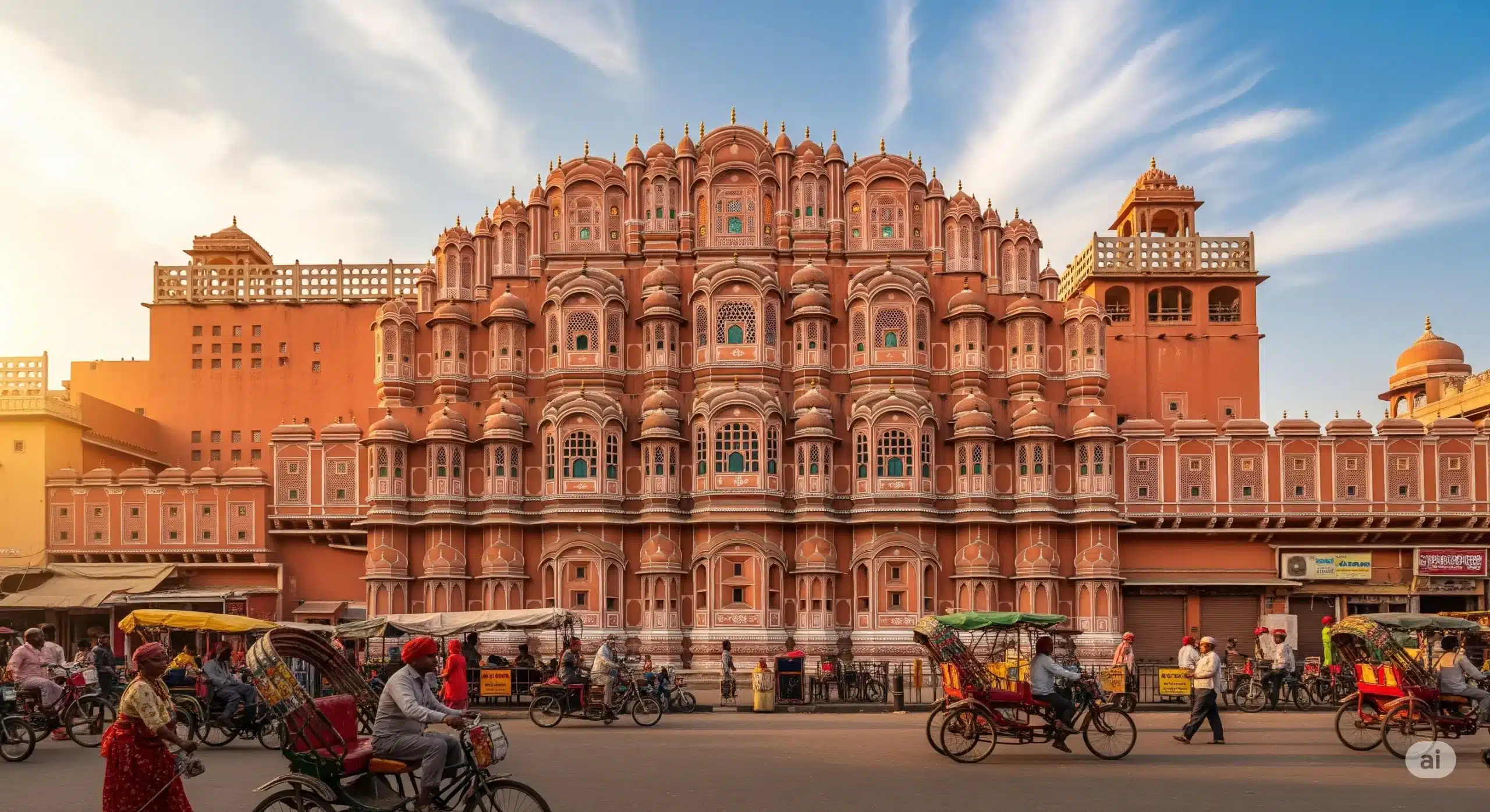 Hawa Mahal in Jaipur, India, with vibrant street scene, 2025